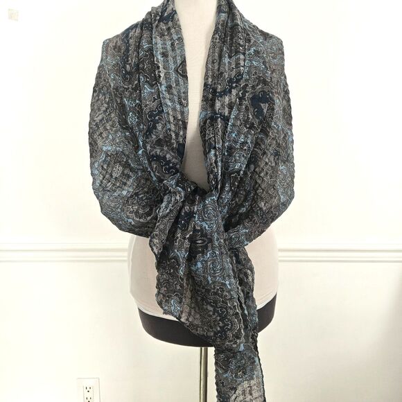 VAN HEUSEN Blue Gray Multicolored Classic Paisley Scarf Large 38" x 77" - Picture 5 of 11